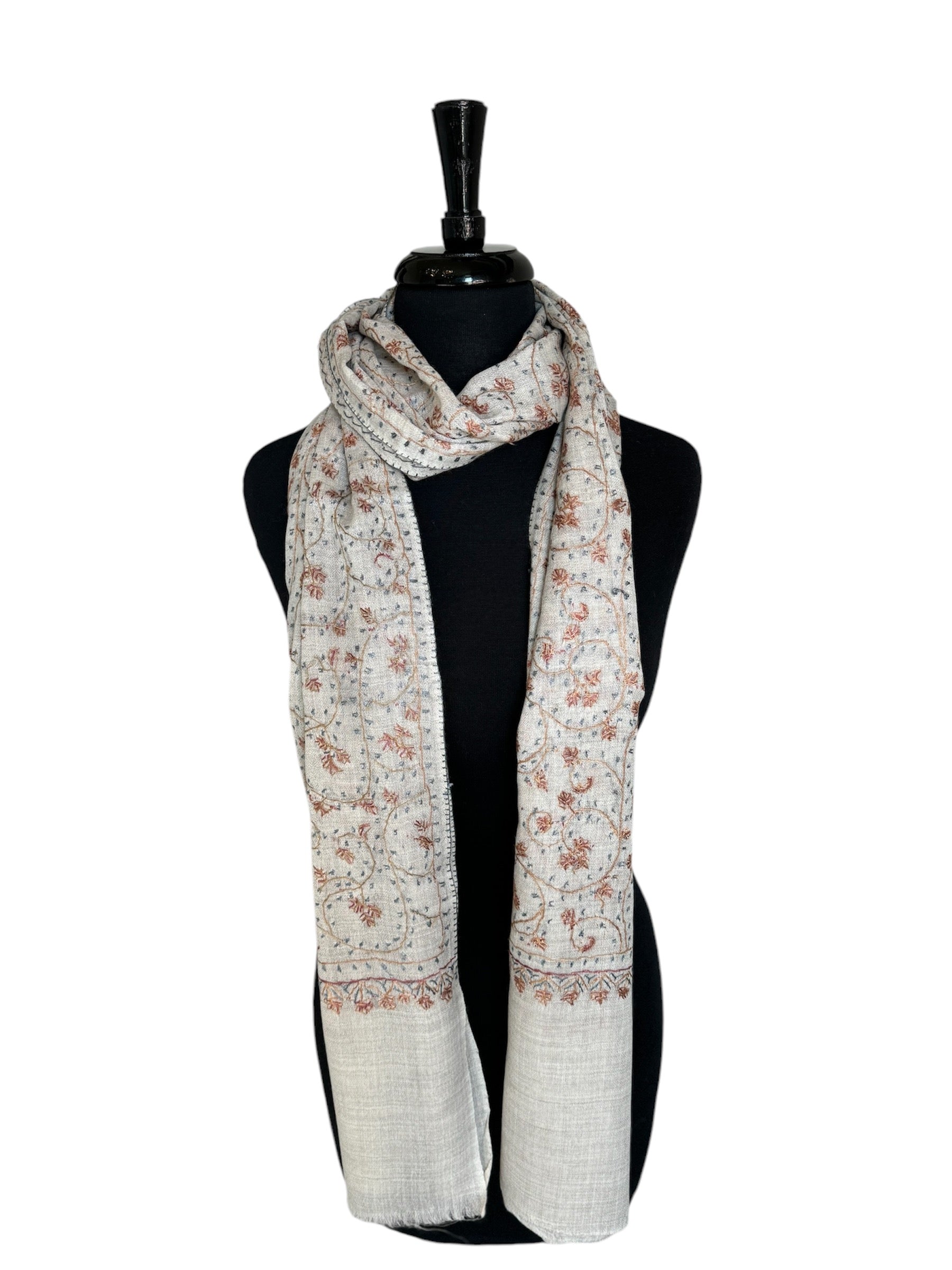 Kashmiri Feather-Light Woolen Stole - Sozni Jalidar Design image 1