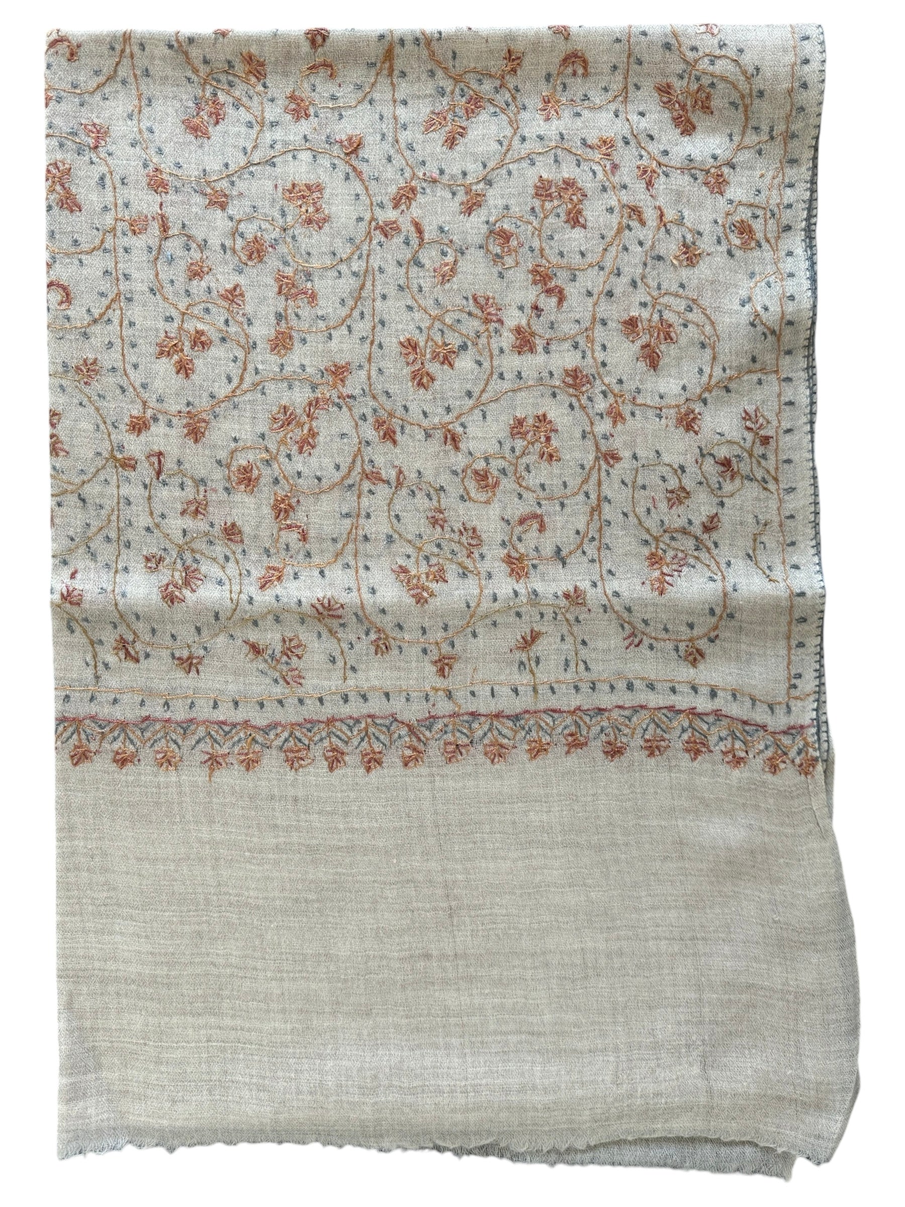 Kashmiri Feather-Light Woolen Stole - Sozni Jalidar Design image 2