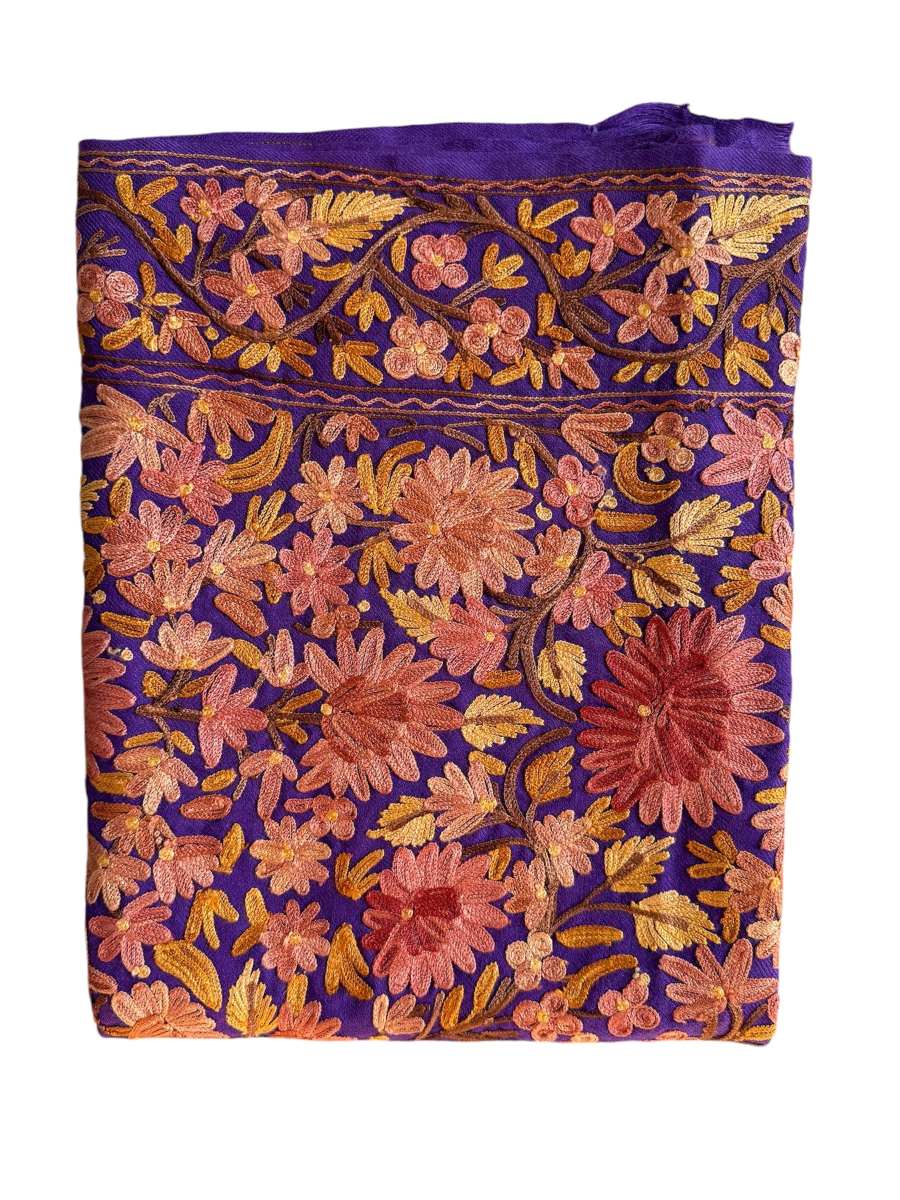 Kashmiri Aari woolen stole - Purple floral pattern image 2